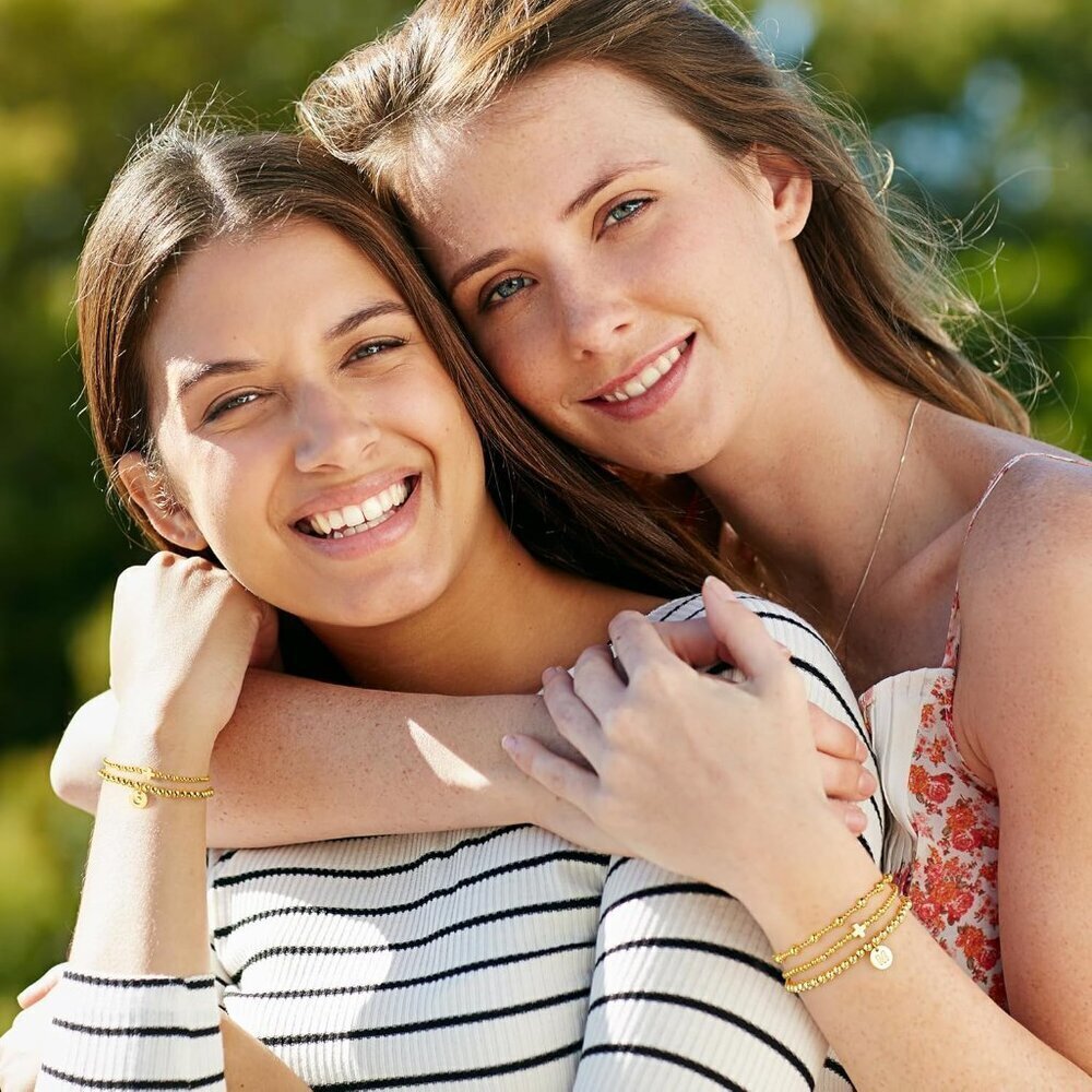 Gold Cross Bead Bracelets Set for Women Girls Dainty Layered Jewelry Gift - Picture 7 of 7